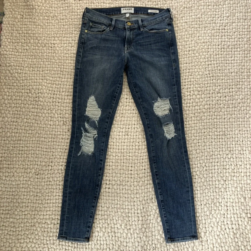 FRAME Size 28 Le Skinny de Jeanne Dark Wash Mid Rise Denim Ankle Jean - Picture 1 of 11